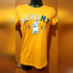 TTL Mustard Yellow Aeropostale AeroNY 1987 Dog T Shirt Size M Medium